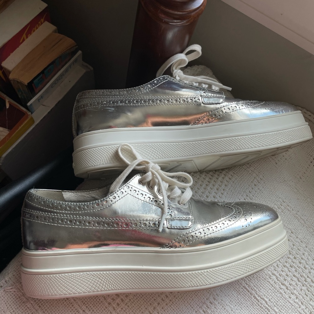 Prada silver platform oxfords